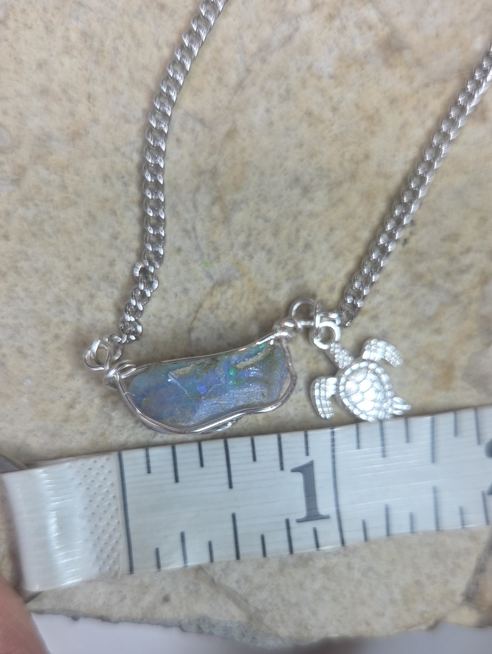 Handmade Ethiopian Oppal Wire Wrapped Necklace With Turtle - Picture 6 of 6